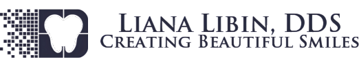 The image shows a logo with text, featuring a stylized dental profile on the left side, and the name  Lian A. Libin DDS  below it, along with additional text that reads  Certified in Cosmetic Dentistry.  The background is neutral, and there s a phone number visible at the bottom of the image.